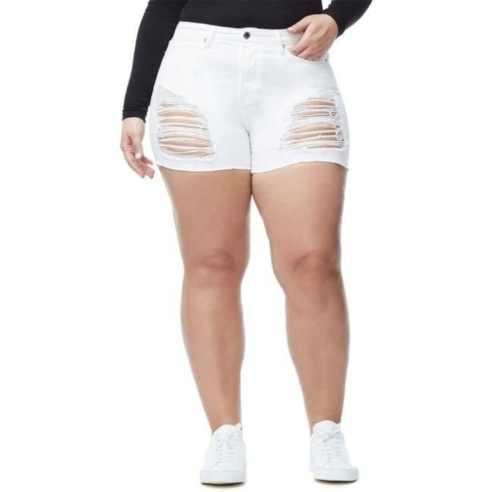 Good American High Waist Distressed White Denim Shorts Women's Size 22 NWT